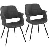 Vintage Flair Dining Accent Chair in Black Metal & Charcoal Fabric (Set of 2)